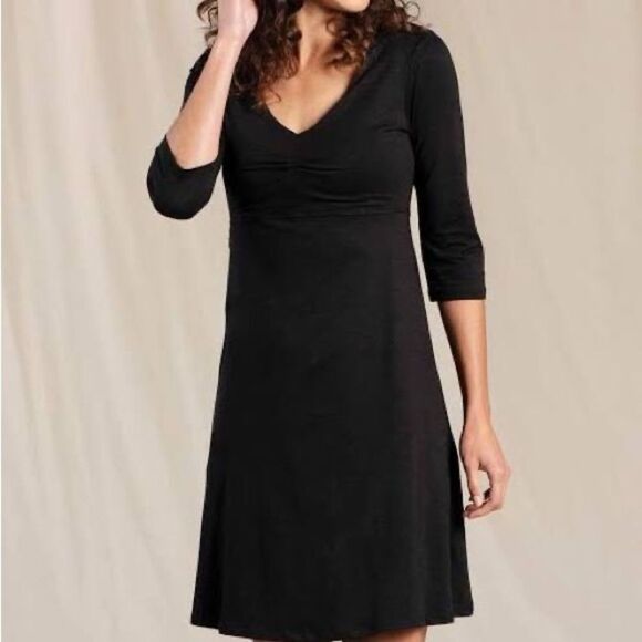 Horny Toad Toad & Co Dress Black v Neck Quarter Sleeve Small - Picture 7 of 8